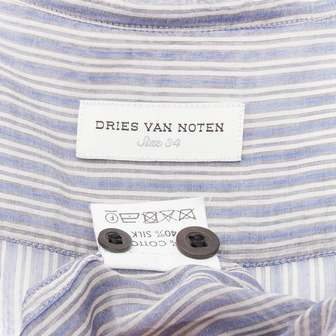 DRIES VAN NOTEN Runway blue grey pinstripe sheer cotton ruffle hem dress FR34 XS For Sale 3