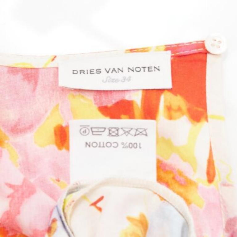 DRIES VAN NOTEN Runway colourful floral tiered sleeve ruffle midi dress FR34 XS For Sale 3
