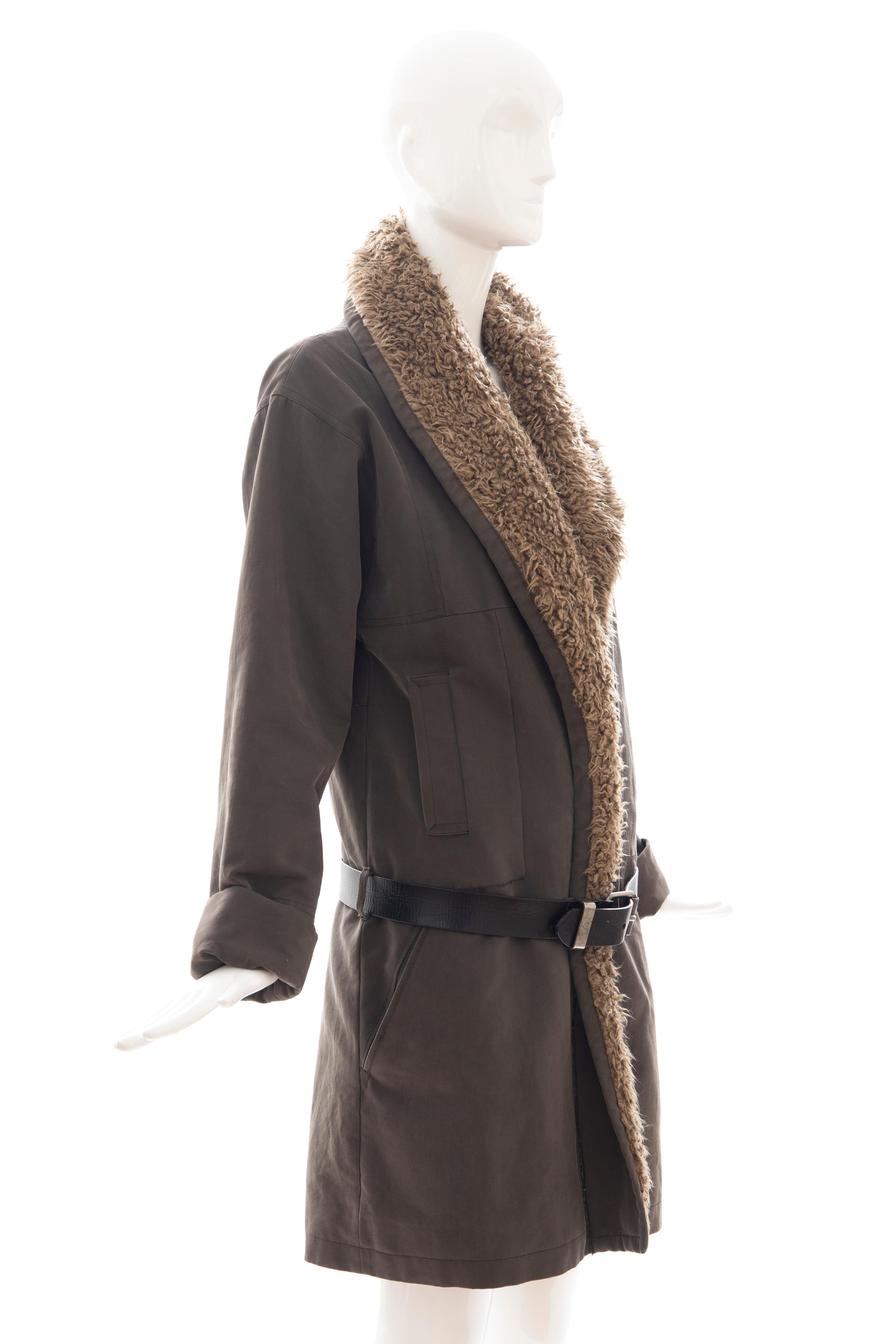 Dries Van Noten Runway Cotton Coat Leather Belt Closure, Fall 2002 In Good Condition For Sale In Cincinnati, OH