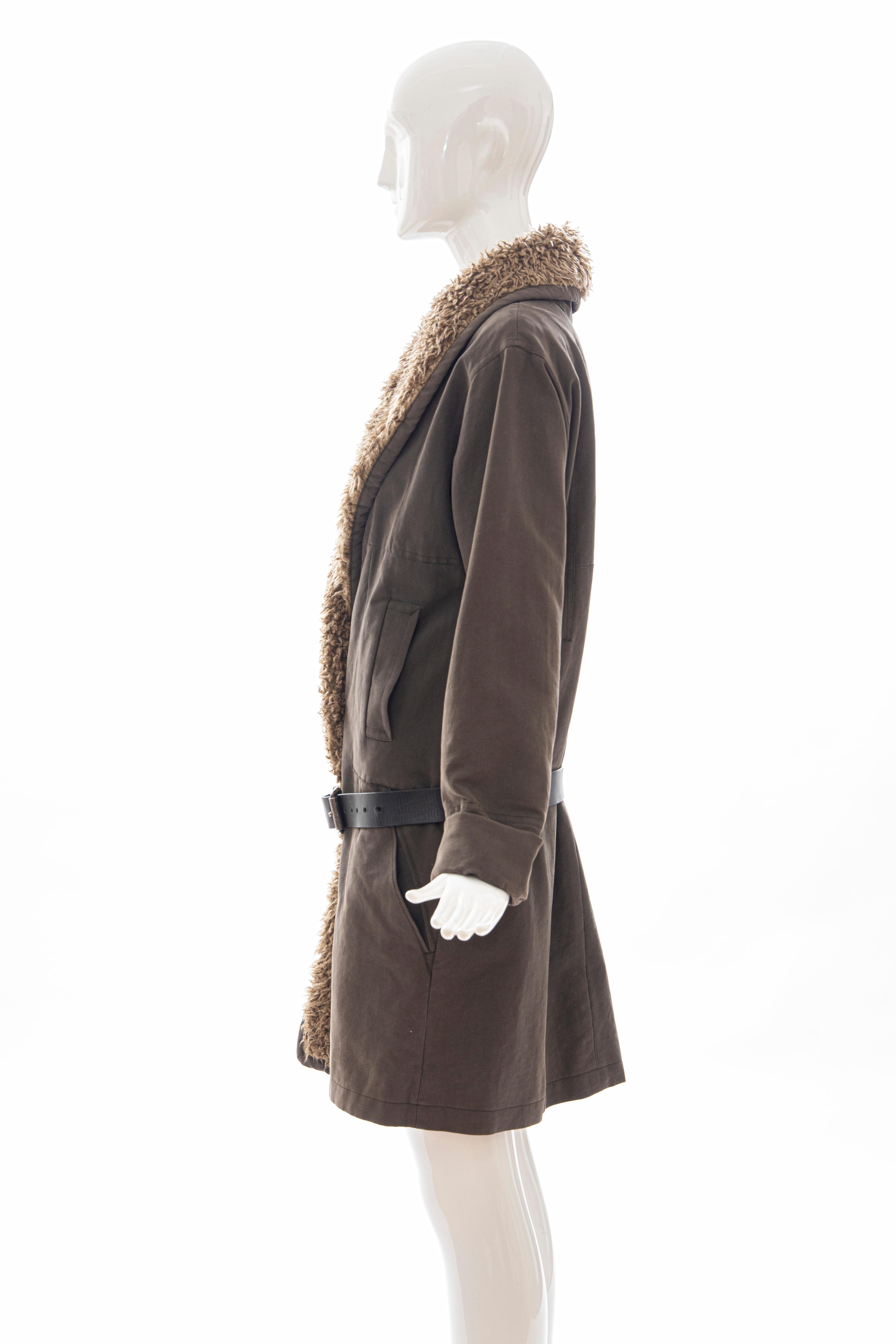 Dries Van Noten Runway Cotton Coat Leather Belt Closure, Fall 2002 For Sale 4