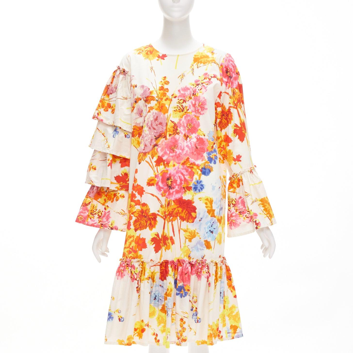 DRIES VAN NOTEN Runway cream colourful floral tiered sleeve ruffle midi dress FR34 XS
Reference: CELG/A00293
Brand: Dries Van Noten
Collection: Runway
Material: Cotton
Color: Cream, Multicolour
Pattern: Floral
Closure: Keyhole Button
Extra Details: