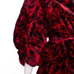 DRIES VAN NOTEN Runway Delta red rose print velvet quilted one shoulder dress M