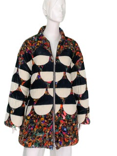 Dries Van Noten Runway Fall 2017 Silk Mix Printed Velvet Oversized Coat Medium