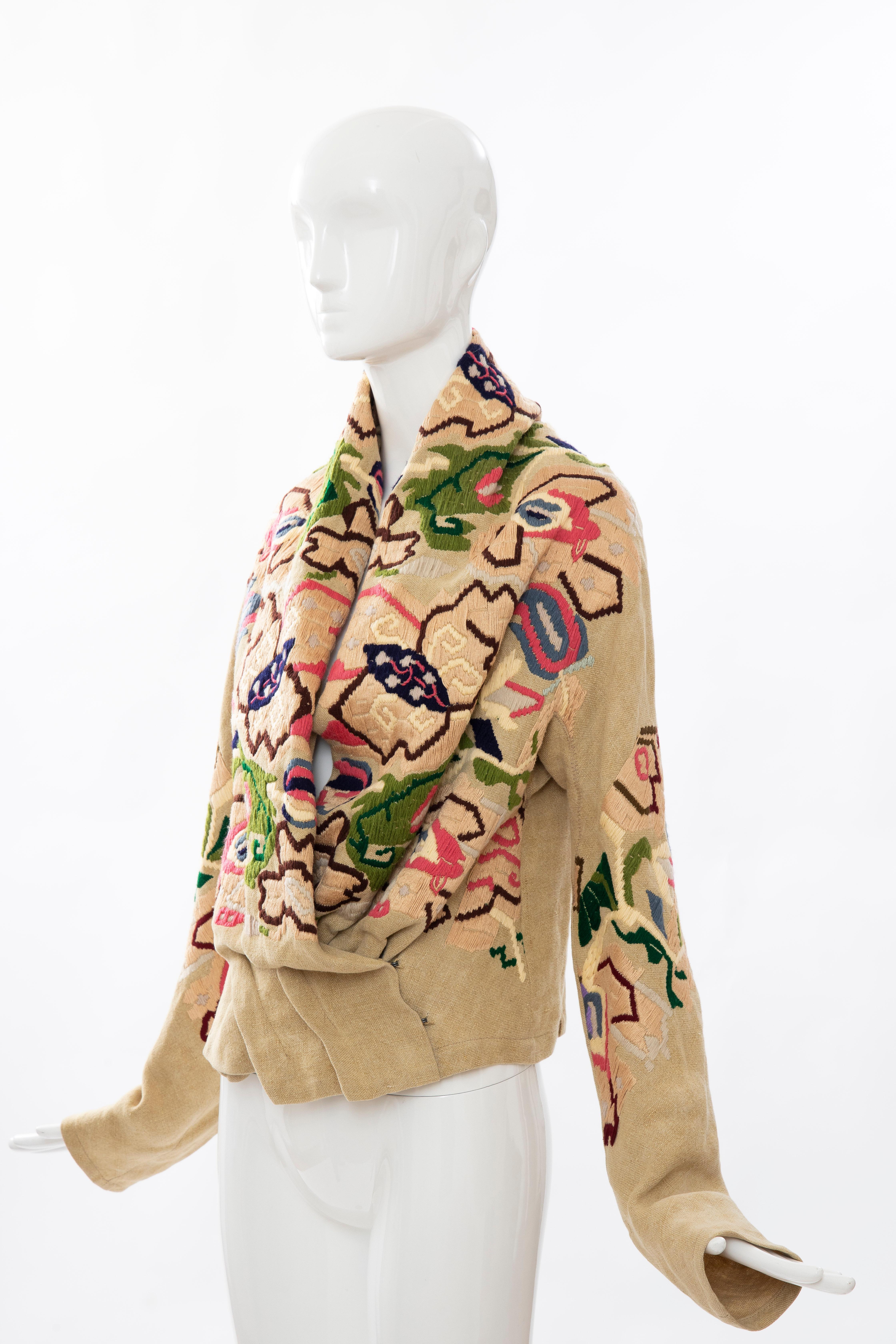 Dries Van Noten Runway Floral Embroidered Linen Jacket, Fall 2002 For Sale 2