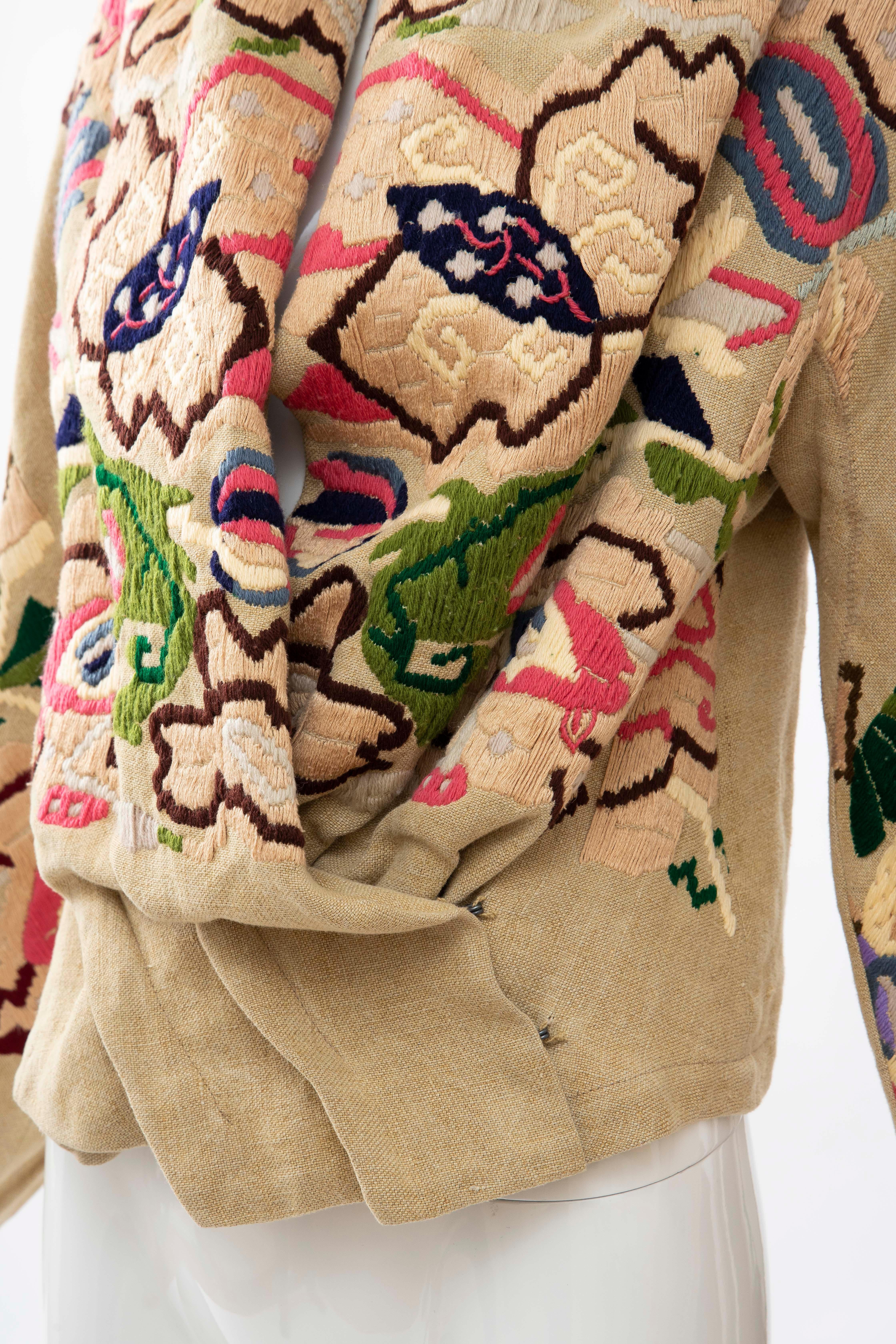 Dries Van Noten Runway Floral Embroidered Linen Jacket, Fall 2002 For Sale 3