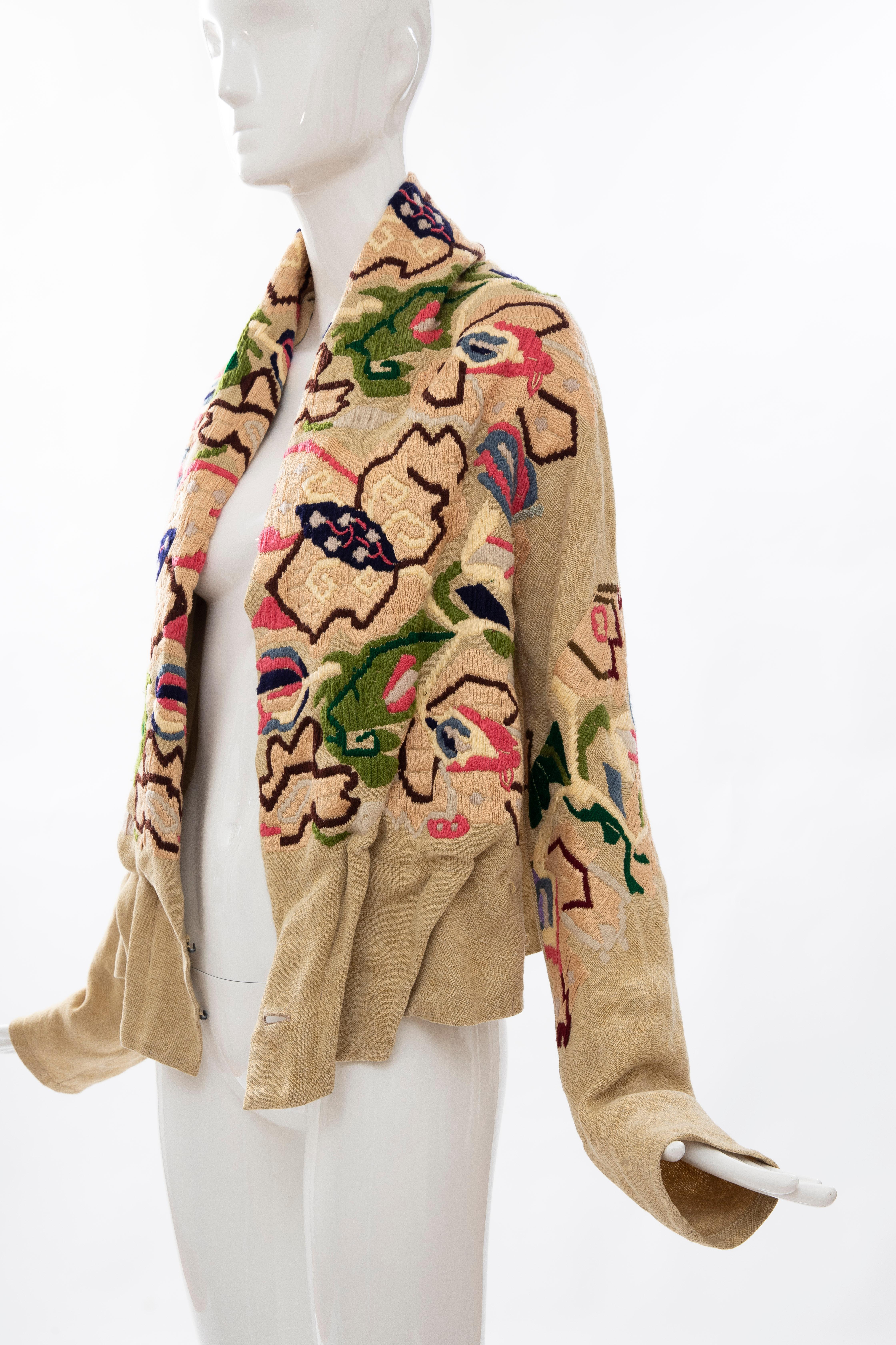 Dries Van Noten Runway Floral Embroidered Linen Jacket, Fall 2002 For Sale 4