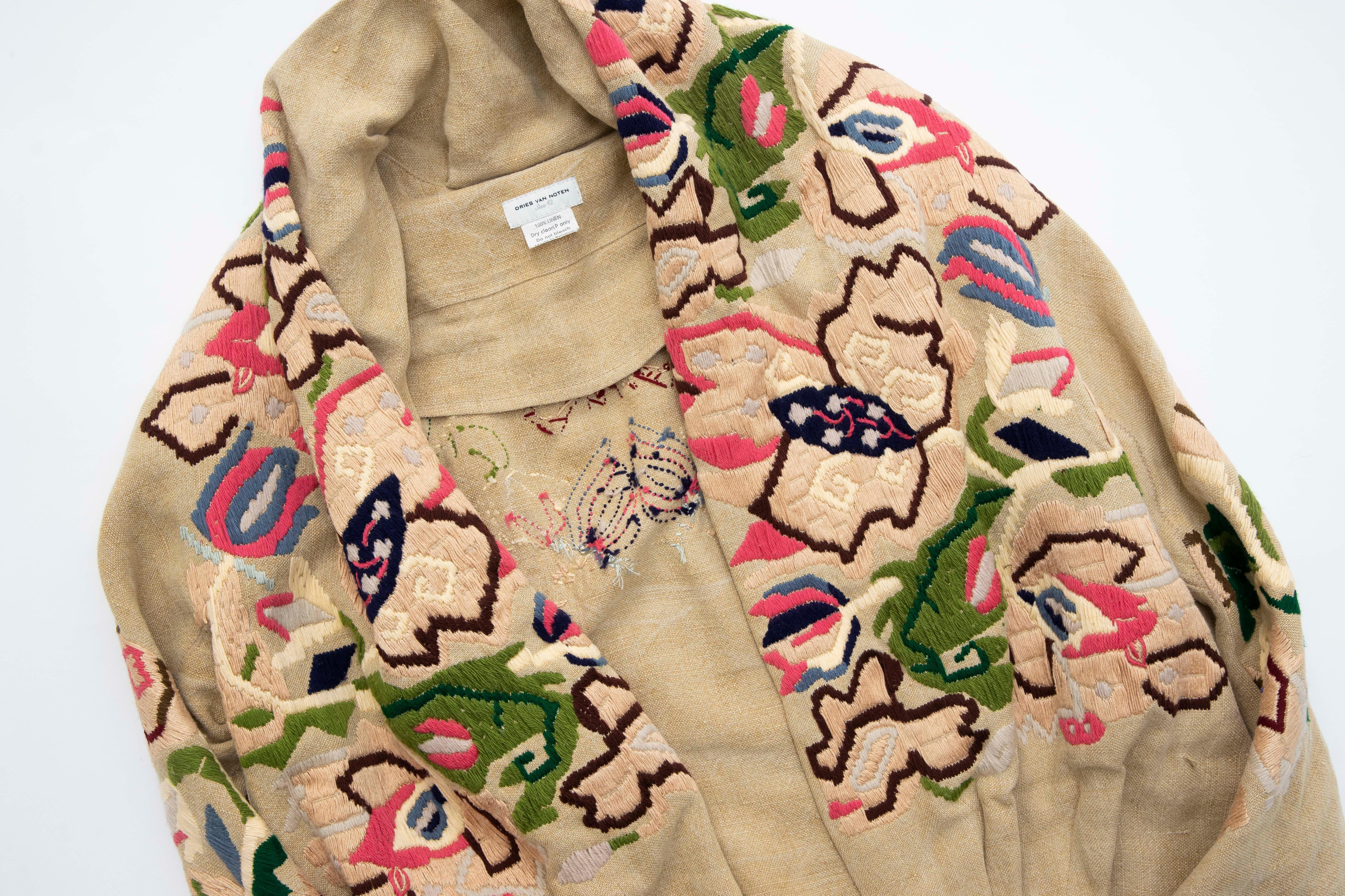 Dries Van Noten Runway Floral Embroidered Linen Jacket, Fall 2002 For Sale 5