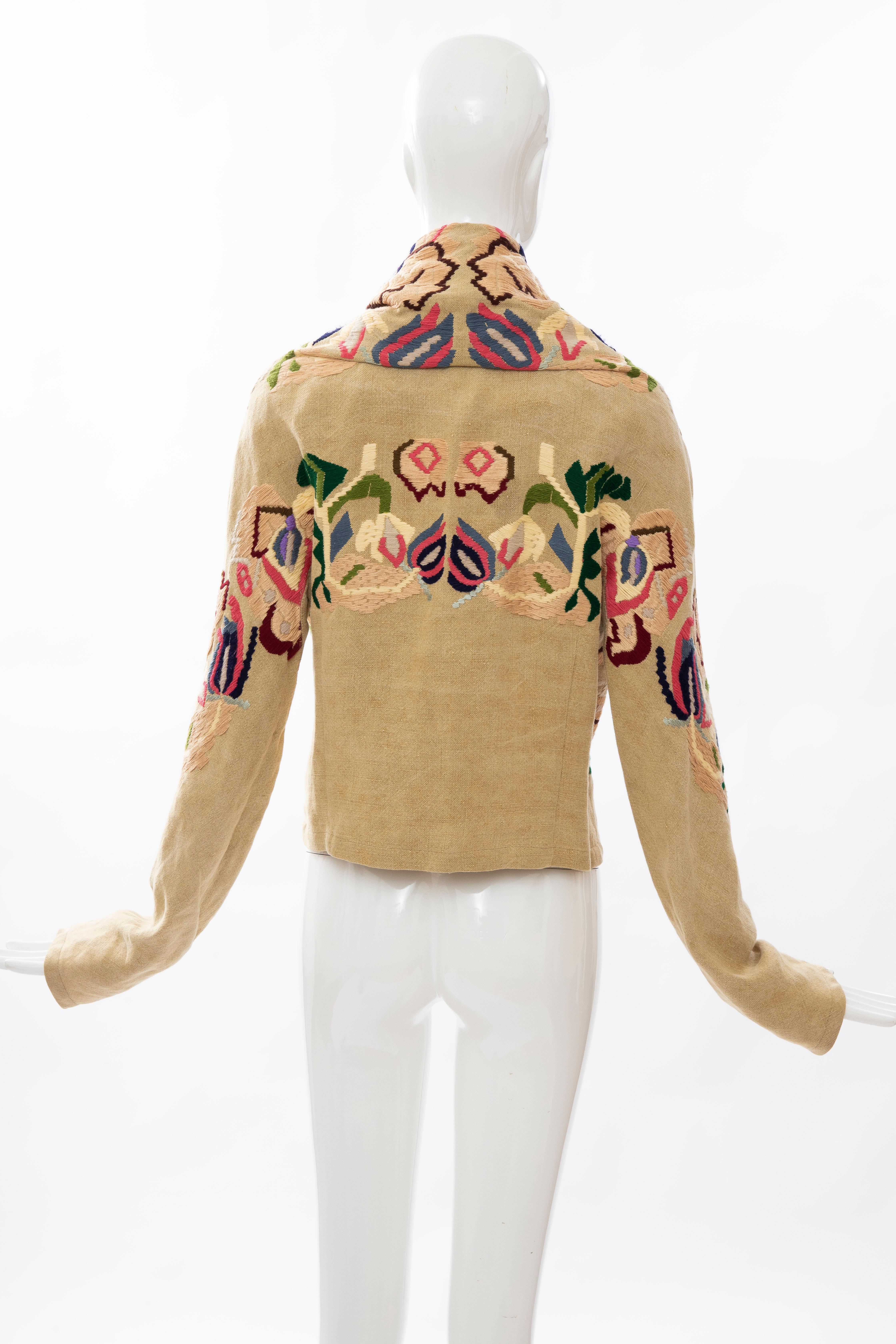 Dries Van Noten Runway Floral Embroidered Linen Jacket, Fall 2002 In Good Condition For Sale In Cincinnati, OH