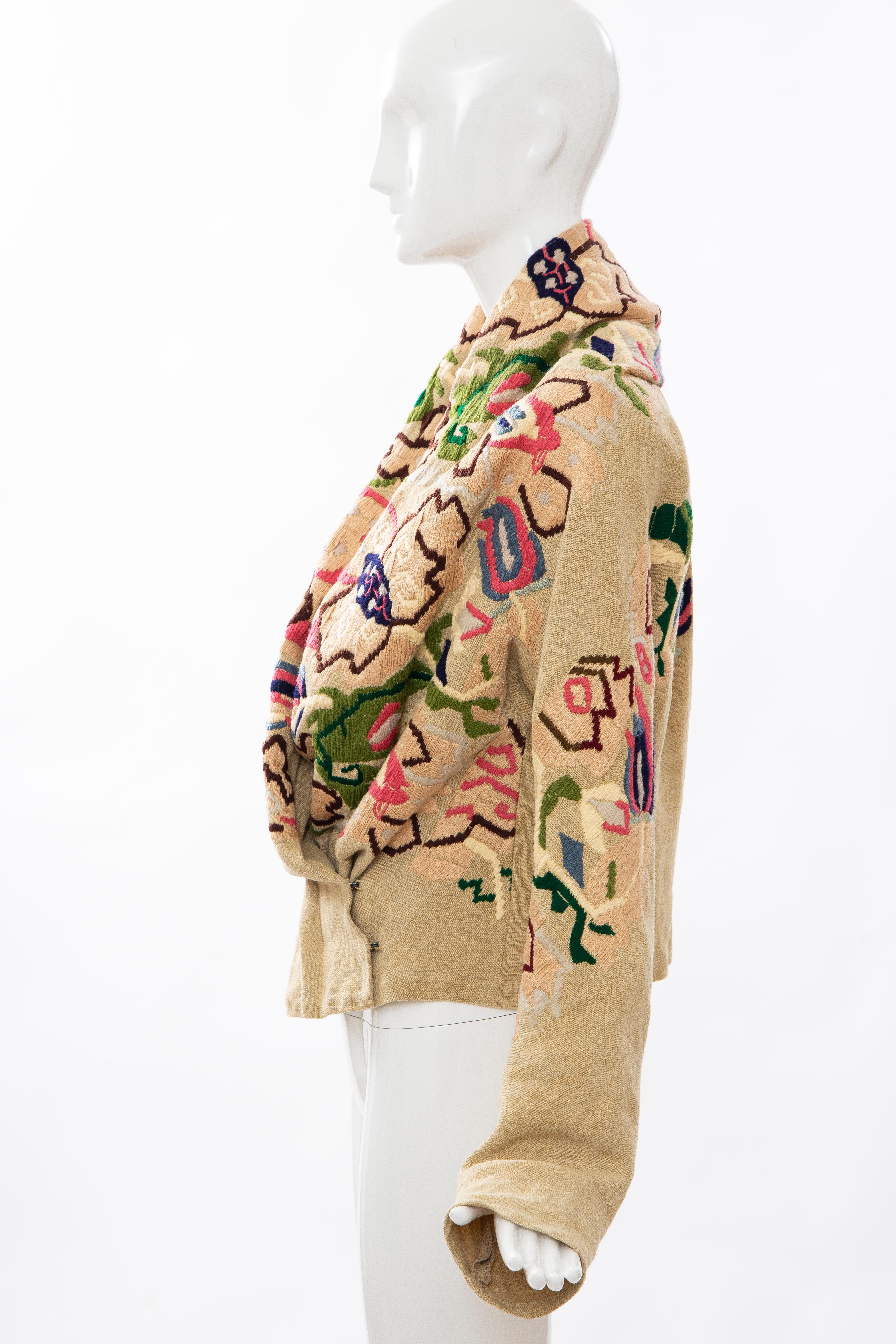 Dries Van Noten Runway Floral Embroidered Linen Jacket, Fall 2002 For Sale 1