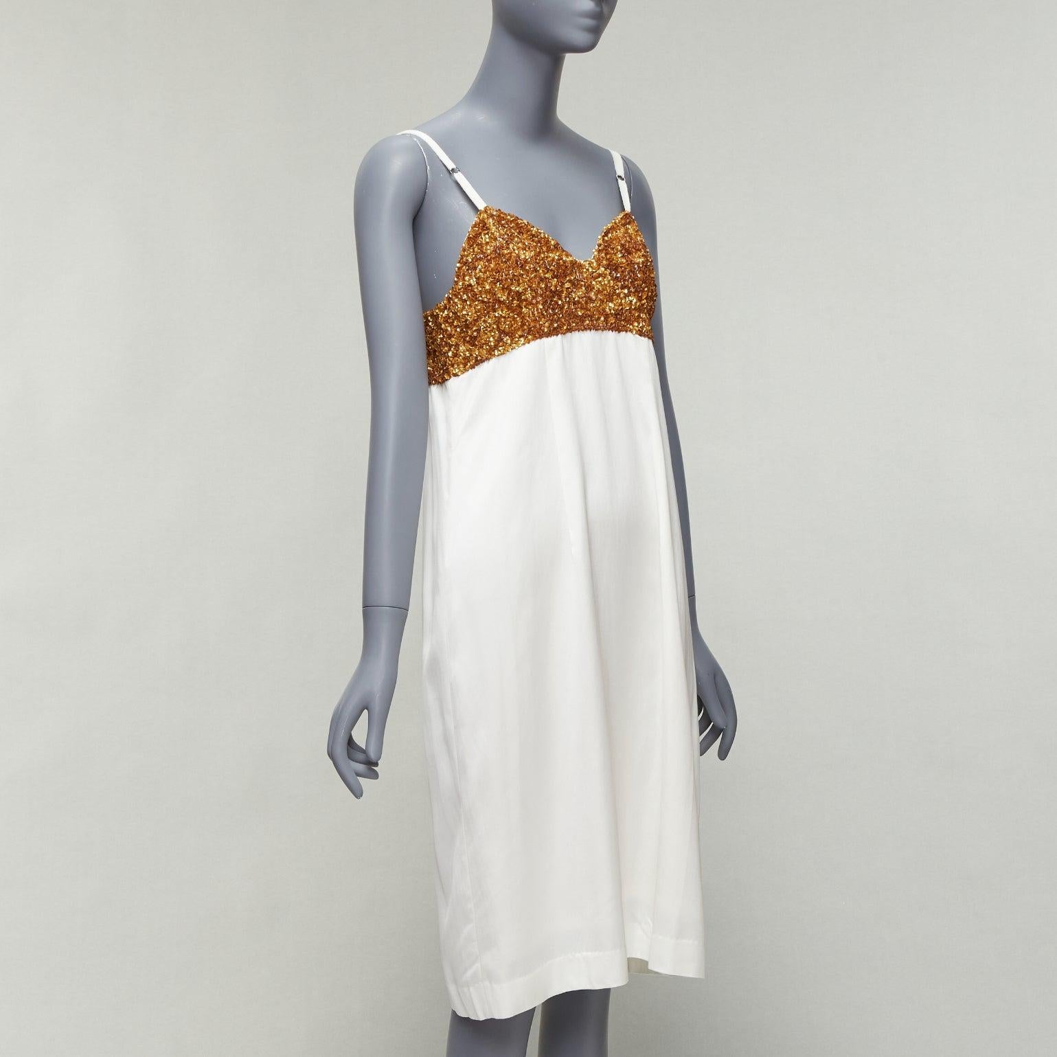DRIES VAN NOTEN Runway gold sequins bust white satin strappy slip dress FR36 S
Reference: CELG/A00276
Brand: Dries Van Noten
Collection: Runway
Material: Viscose, Cotton
Color: Gold, Cream
Pattern: Sequins
Closure: Zip
Lining: Cream Fabric
Extra
