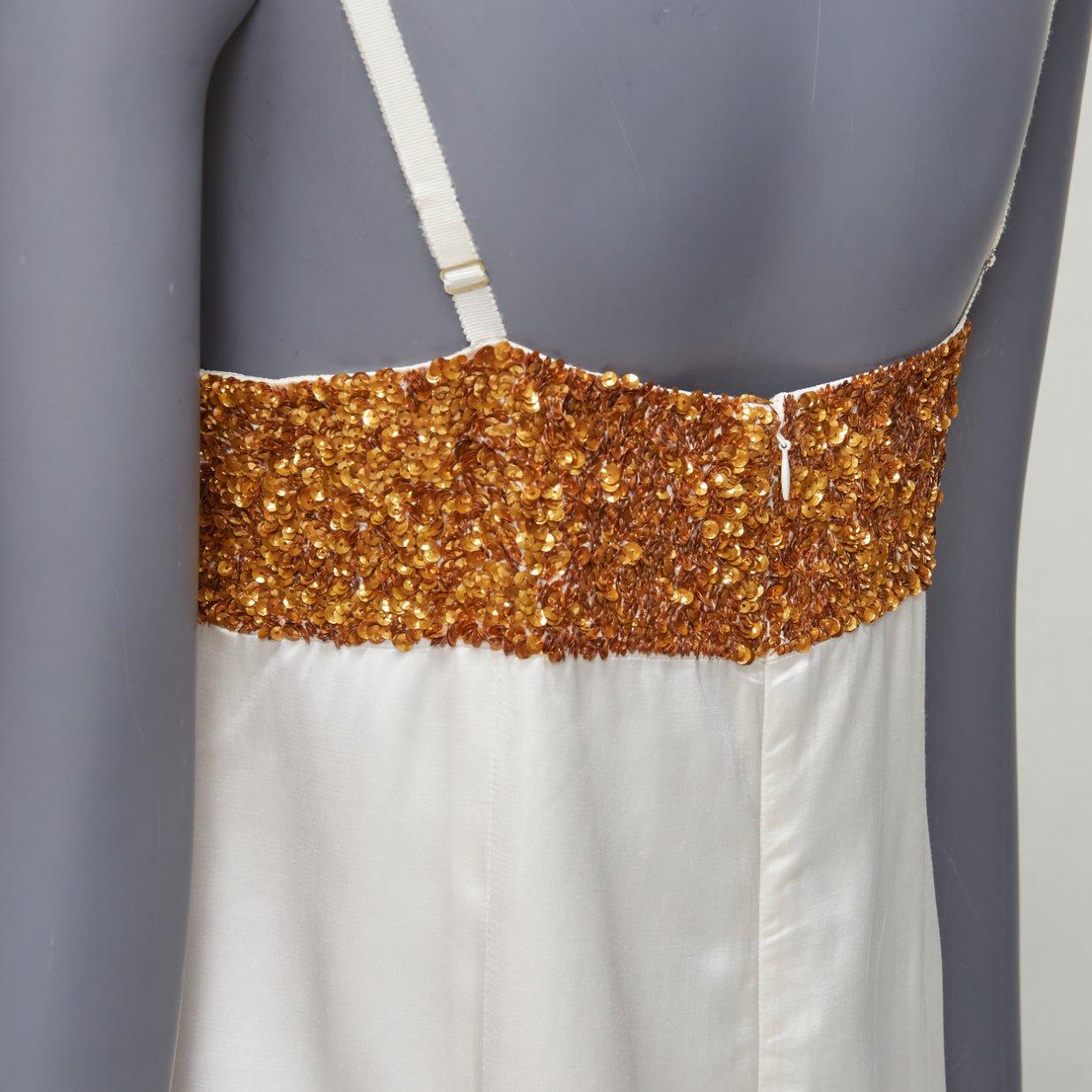 DRIES VAN NOTEN Runway gold sequins bust white satin strappy slip dress FR36 S For Sale 3