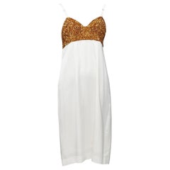DRIES VAN NOTEN Runway gold sequins bust white satin strappy slip dress FR36 S