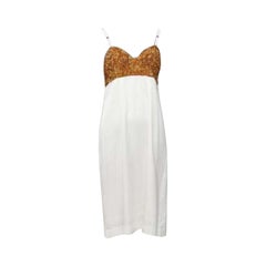 DRIES VAN NOTEN Runway gold sequins bust white satin strappy slip dress FR36 S