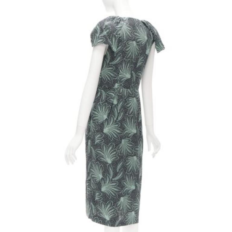DRIES VAN NOTEN Runway green leaf print petal sleeves V neck midi dress FR36 S For Sale 1