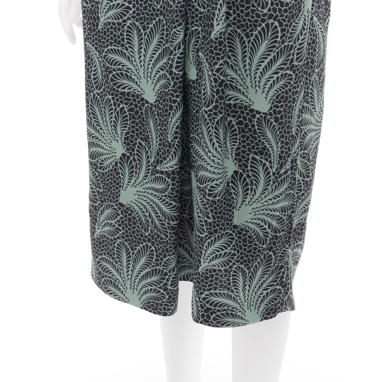 DRIES VAN NOTEN Runway green leaf print petal sleeves V neck midi dress FR36 S For Sale 2