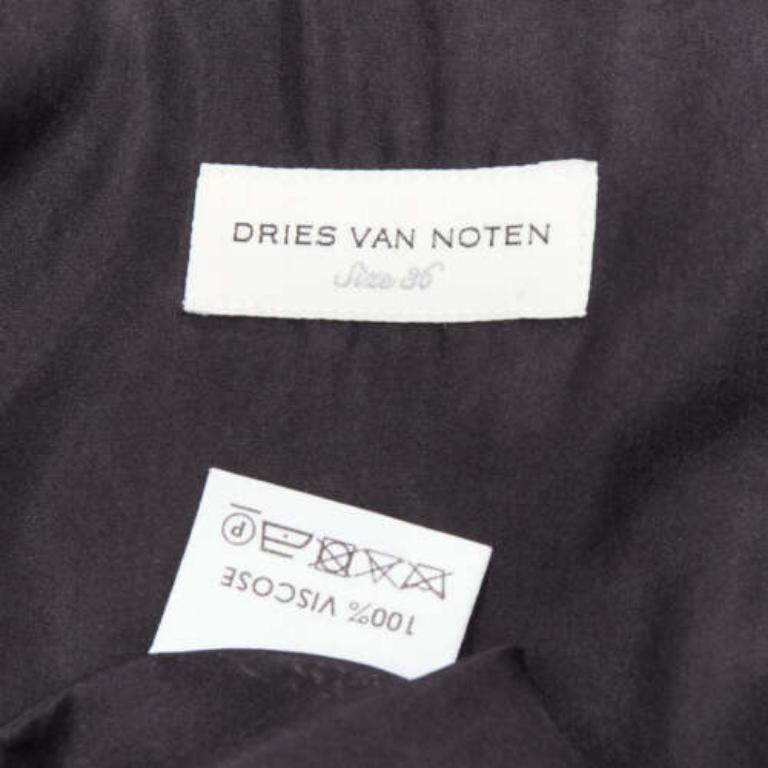 DRIES VAN NOTEN Runway green leaf print petal sleeves V neck midi dress FR36 S For Sale 3