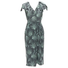 DRIES VAN NOTEN Runway green leaf print petal sleeves V neck midi dress FR36 S
