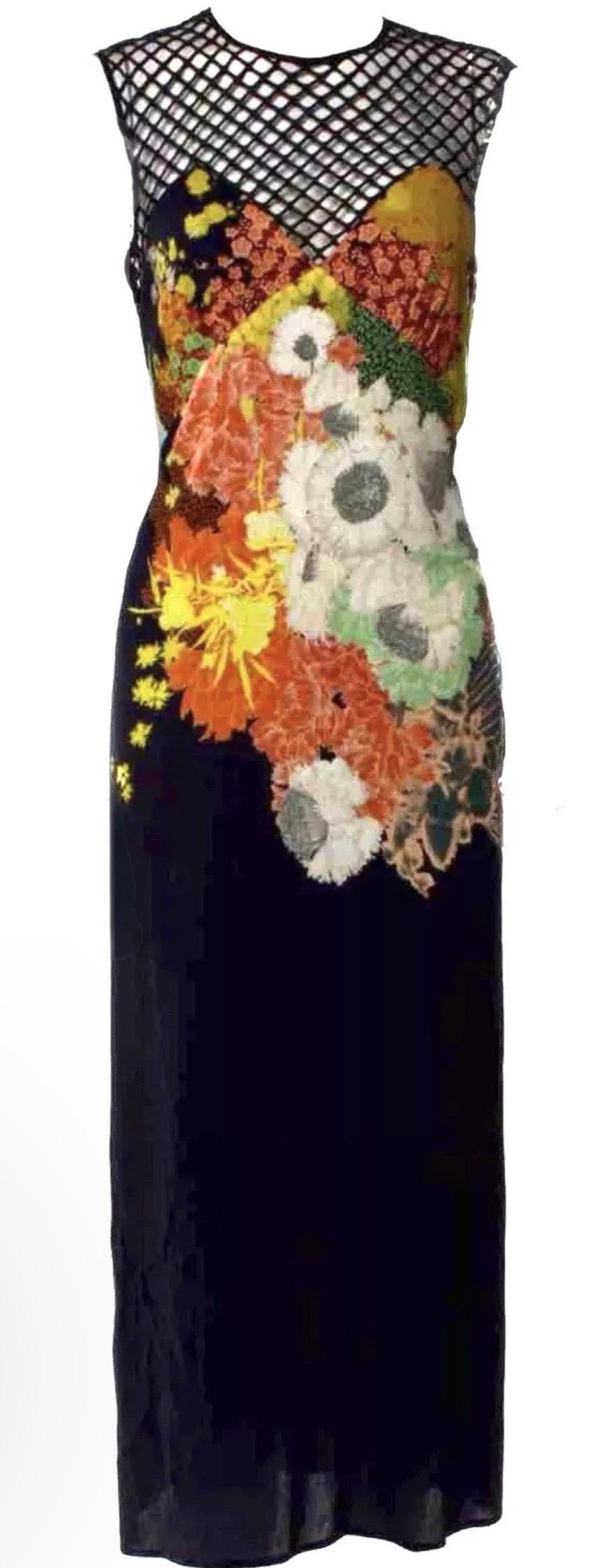 DRIES VAN NOTEN Runway S/S 2017 Floral & Fishnet Mesh Midi Dress FR 36 4