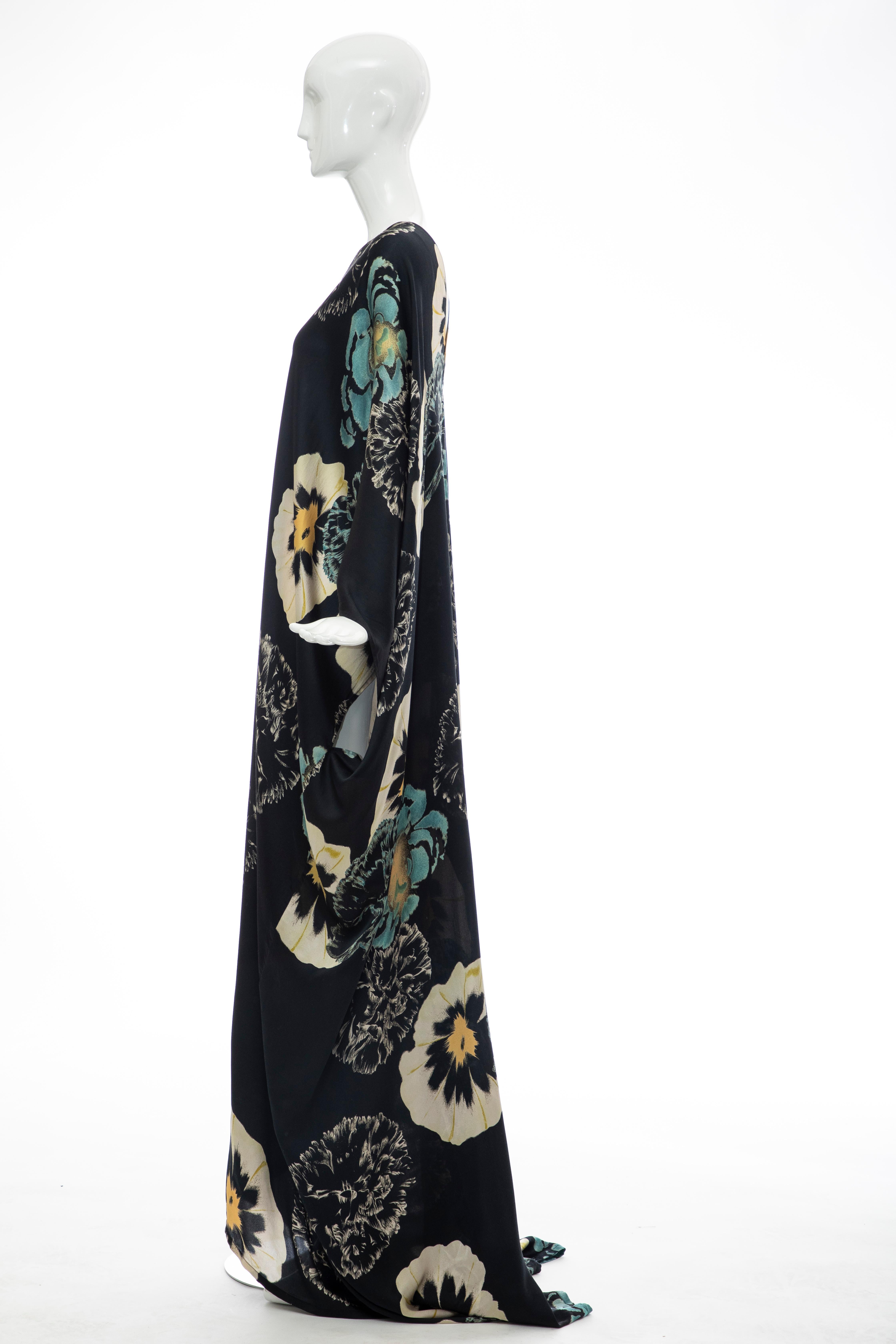 Dries Van Noten Runway Black Silk Floral Kaftan, Spring 2002 8