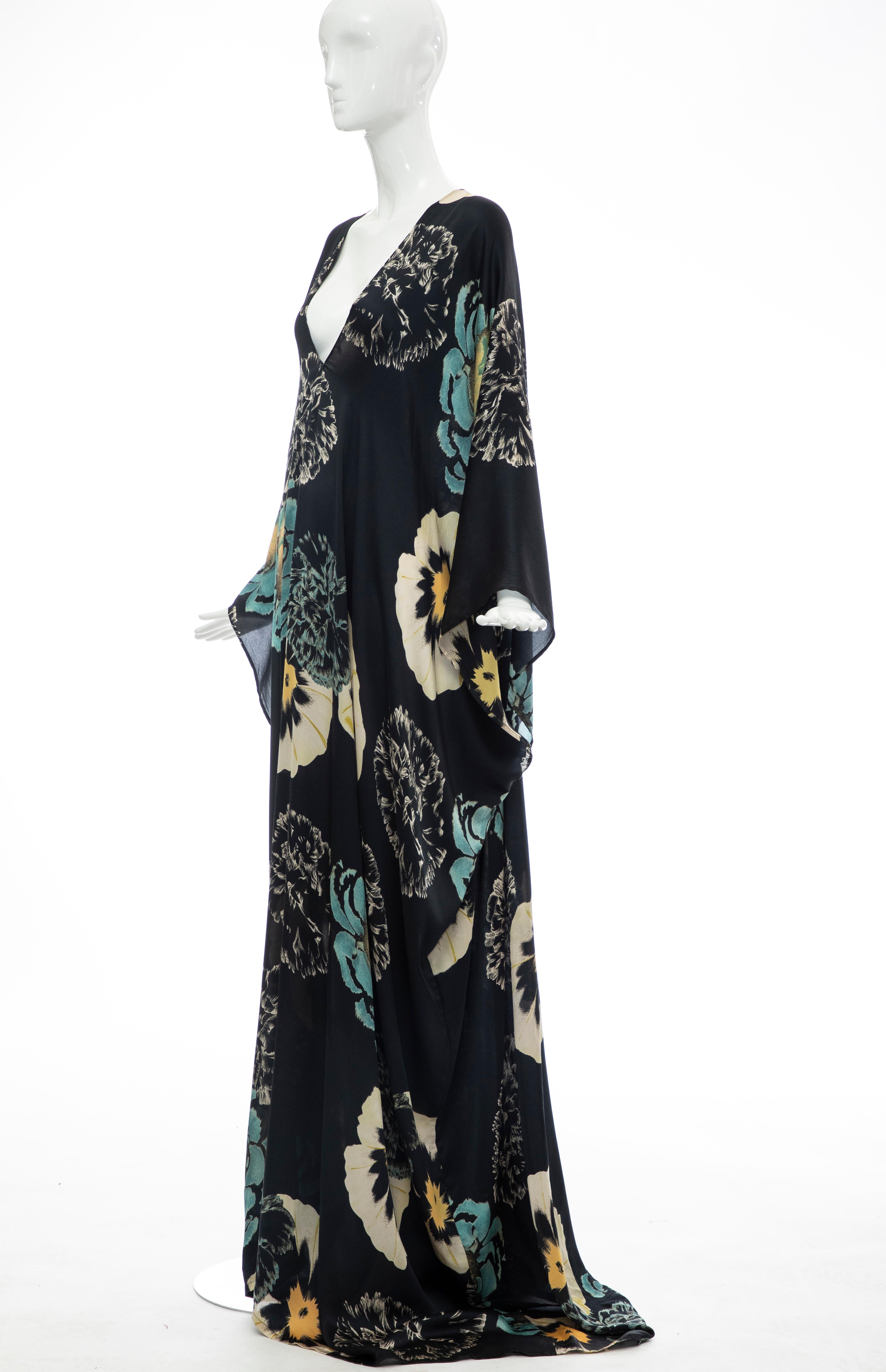 Dries Van Noten Runway Black Silk Floral Kaftan, Spring 2002 10