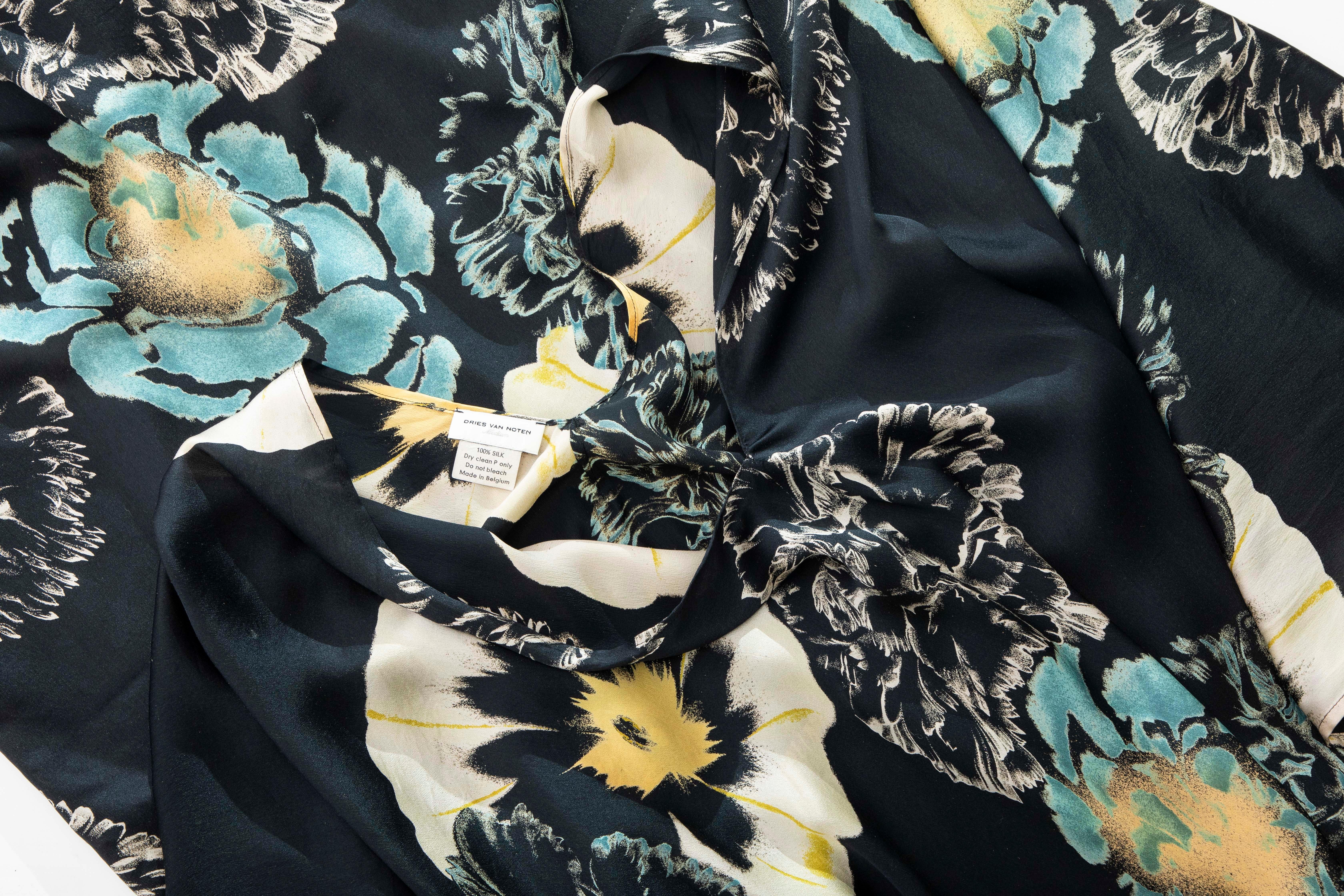 Dries Van Noten Runway Black Silk Floral Kaftan, Spring 2002 11