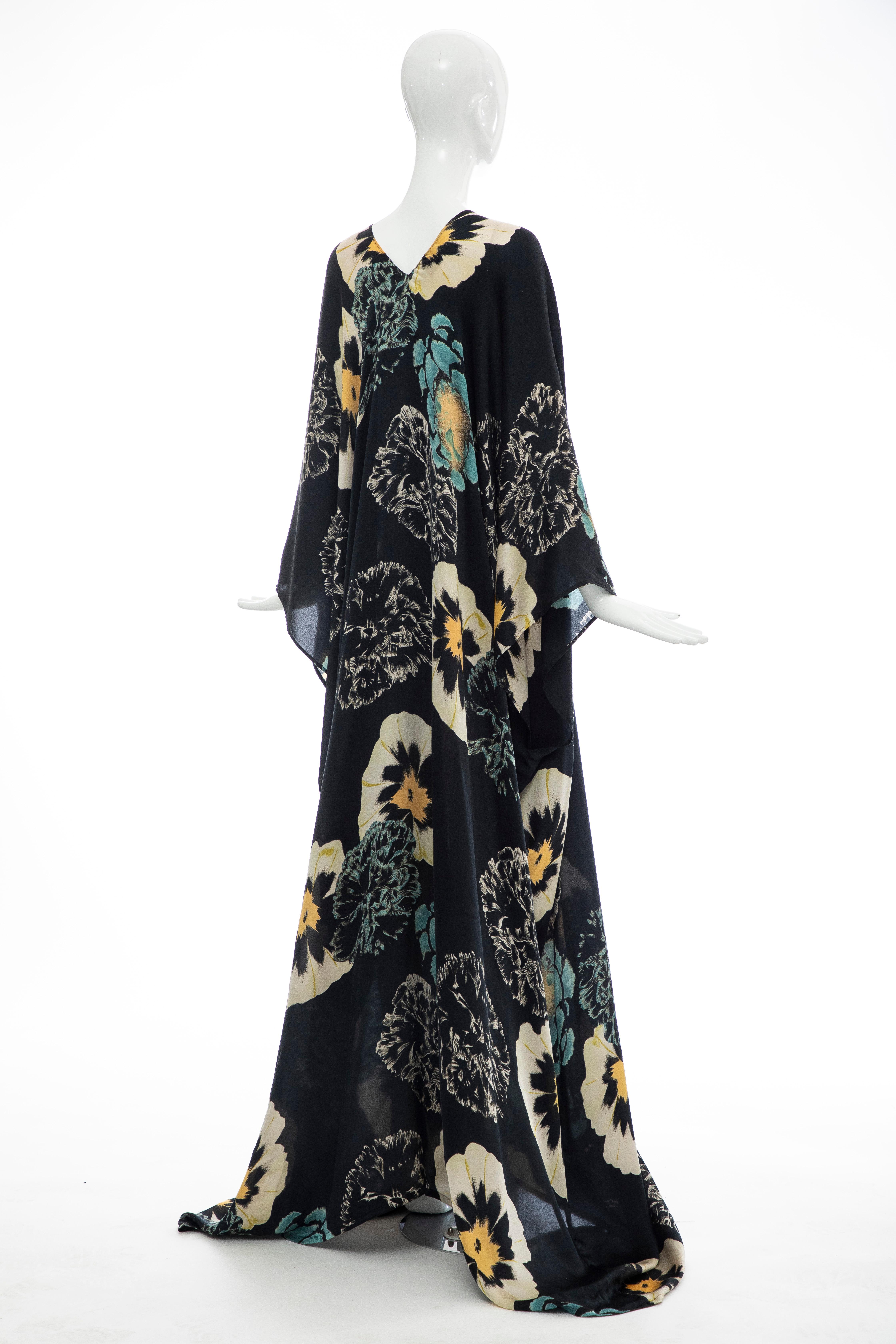 Dries Van Noten Runway Black Silk Floral Kaftan, Spring 2002 4