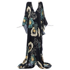 Dries Van Noten Runway Black Silk Floral Kaftan, Spring 2002