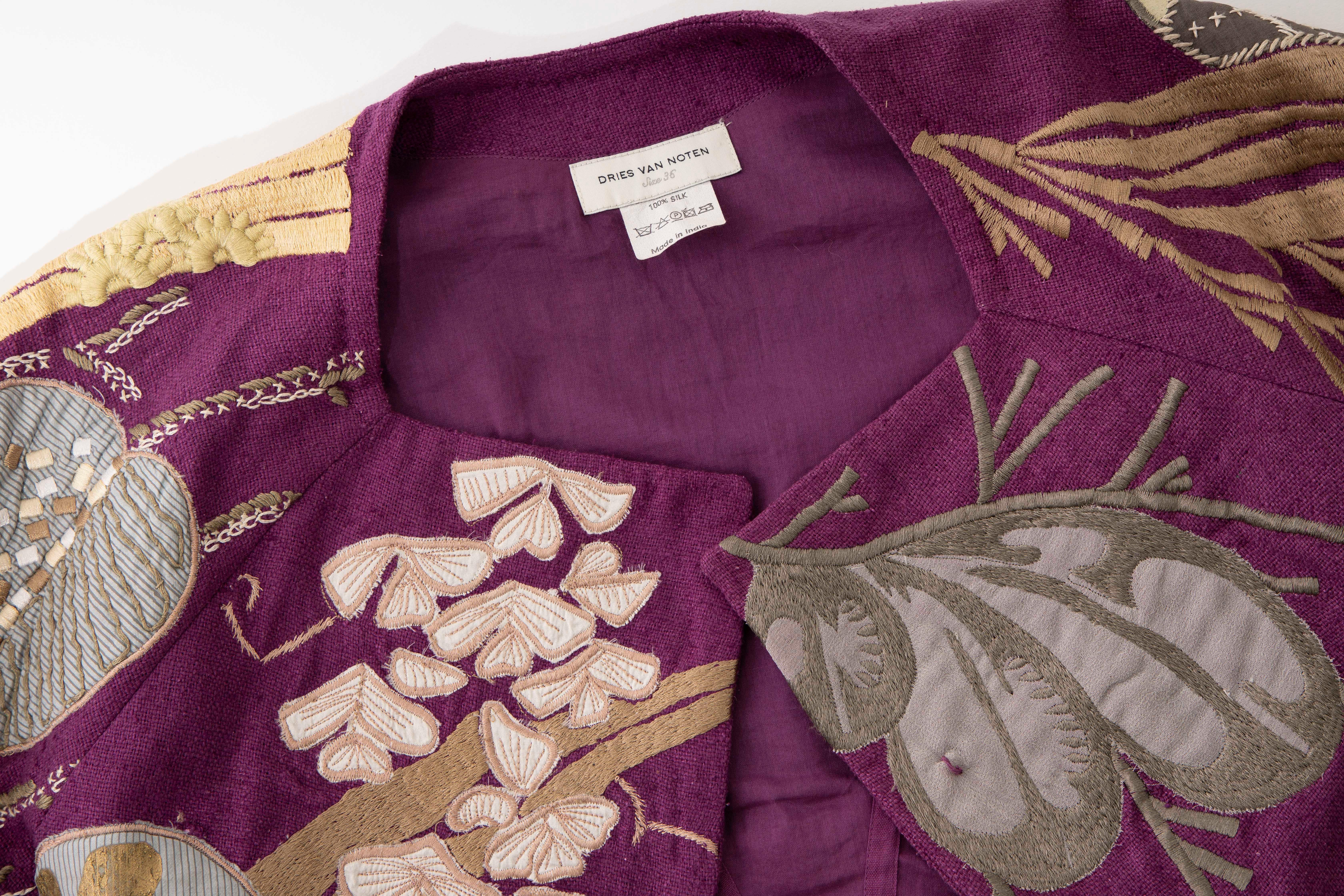 Dries Van Noten Runway Silk Magenta Embroidered Cropped Jacket, Spring 2006  6