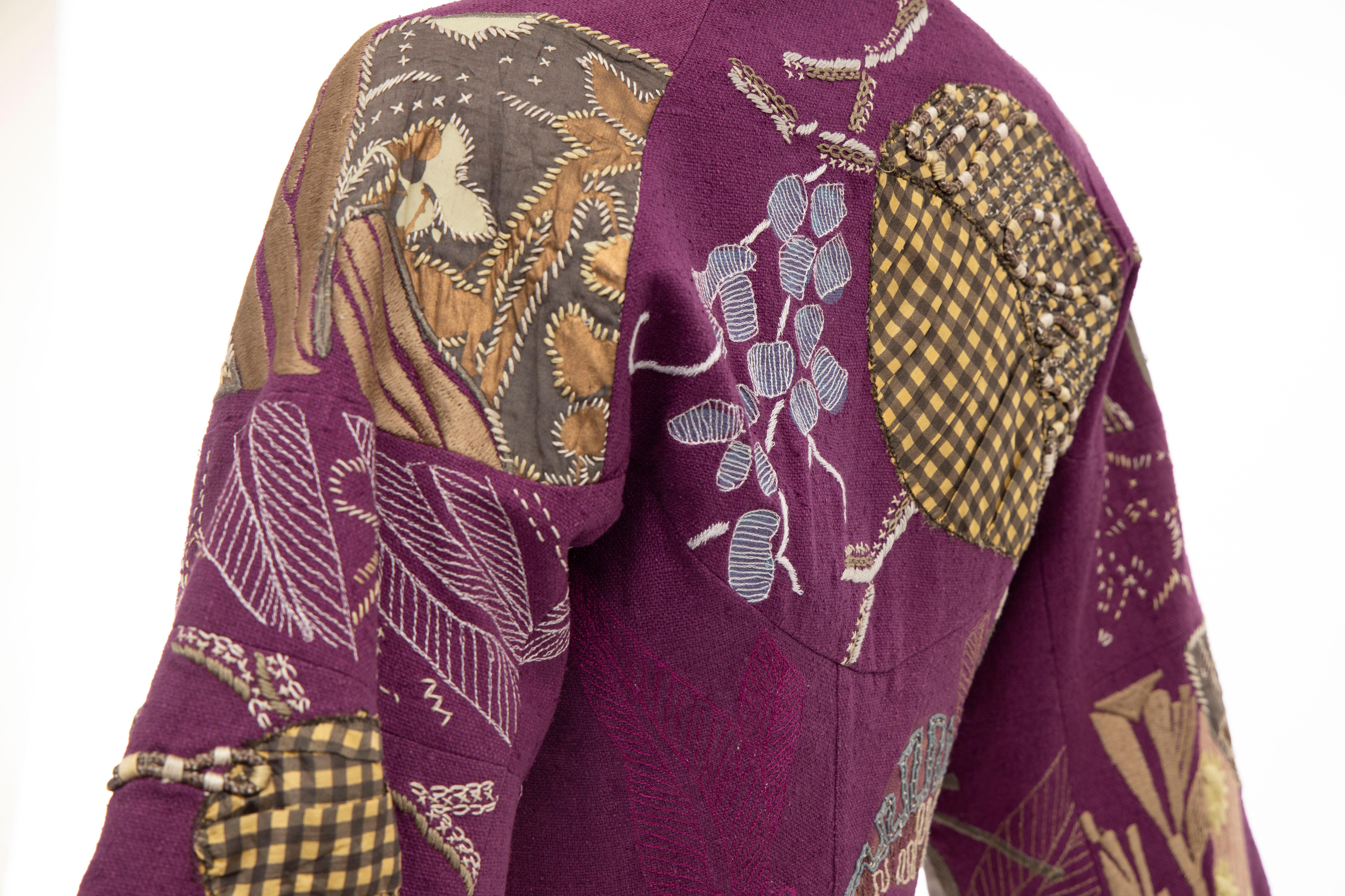 Dries Van Noten Runway Silk Magenta Embroidered Cropped Jacket, Spring 2006  2