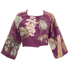 Dries Van Noten Runway Silk Magenta Embroidered Cropped Jacket, Spring 2006 