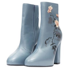 DRIES VAN NOTEN Stivaletto con tacco a blocco stampato a rose blu ardesia EU36