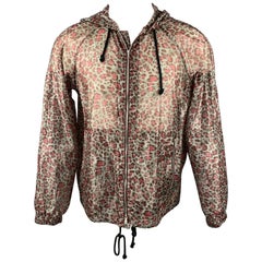 DRIES VAN NOTEN S/S 16 Size S Grey 
Burgundy Leopard Print Cotton Blend Jacket