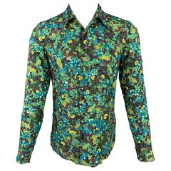 DRIES VAN NOTEN S/S 20 Size M Green & Blue Beaded Viscose Button Up Shirt