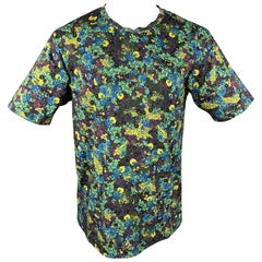 DRIES VAN NOTEN S/S 20 Size M Green & Blue Floral Cotton Crew-Neck T-shirt