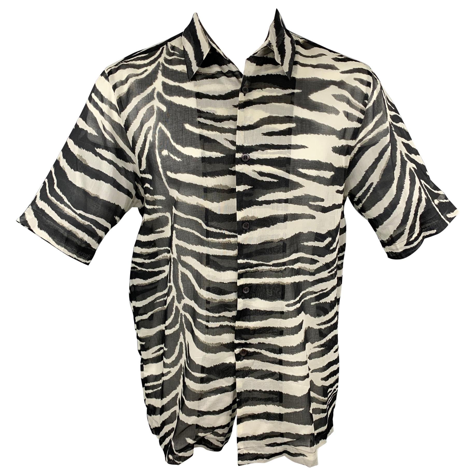 DRIES VAN NOTEN S/S 20 Size M White & Black Zebra Print Cotton Shirt