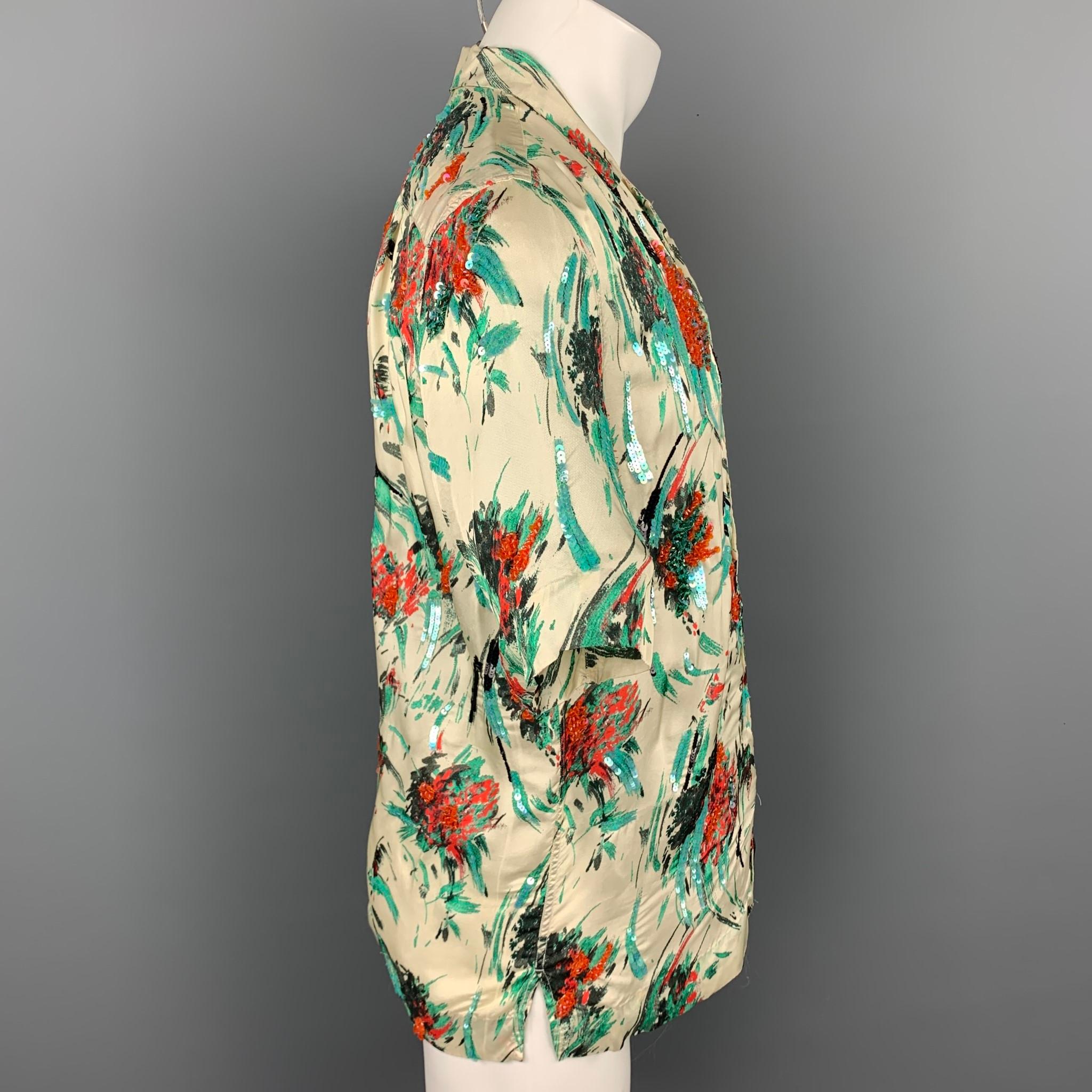 DRIES VAN NOTEN S/S 20 Größe XS Beige & Grün Perlen Viskose Camp Shirt im Zustand „Neu“ in San Francisco, CA