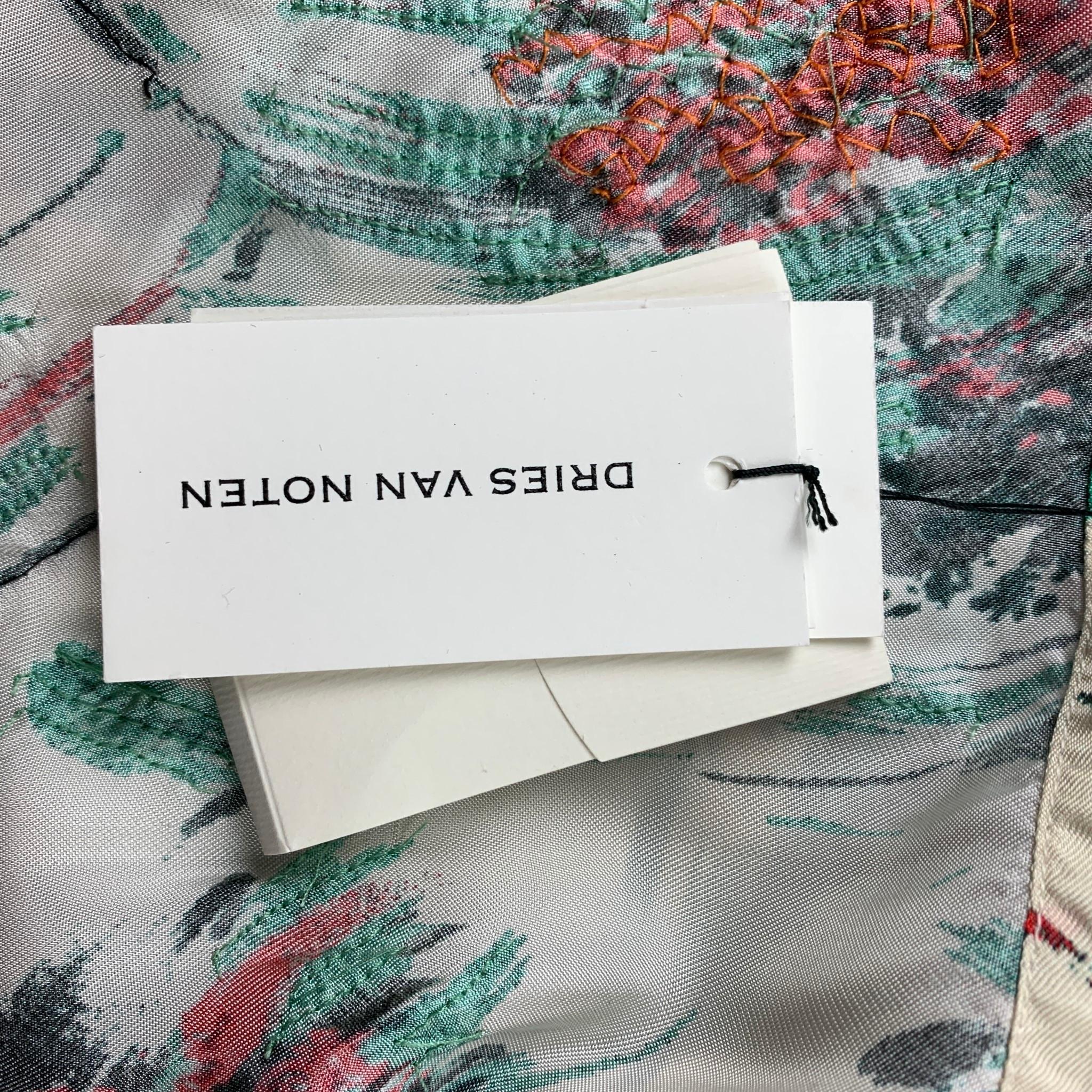 DRIES VAN NOTEN S/S 20 Größe XS Beige & Grün Perlen Viskose Camp Shirt 2