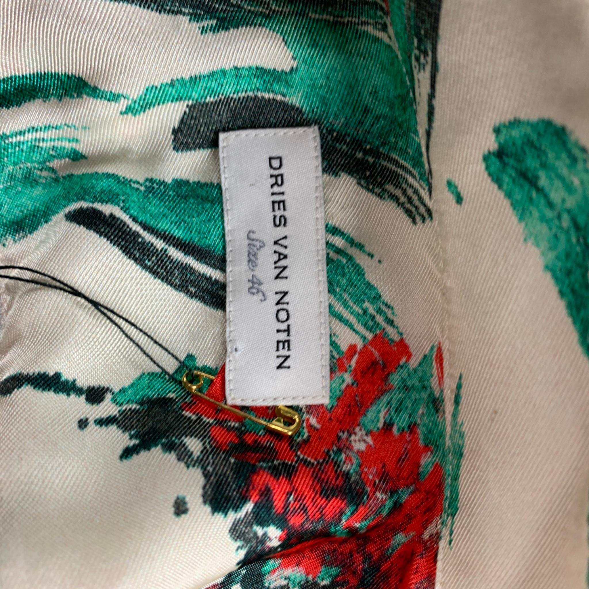 DRIES VAN NOTEN S/S 20 Größe XS Beige & Grün Perlen Viskose Camp Shirt 3