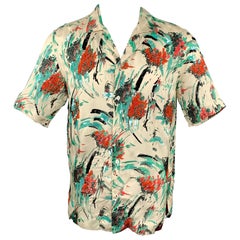 DRIES VAN NOTEN S/S 20 Größe XS Beige & Grün Perlen Viskose Camp Shirt