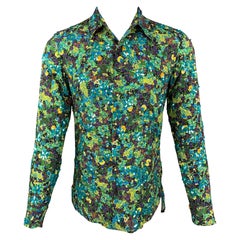 DRIES VAN NOTEN S/S 20 Size XS Green & Blue Beaded Viscose Button Up Shirt