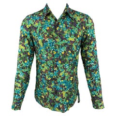 DRIES VAN NOTEN S/S 20 Size XS Green & Blue Beaded Viscose Button Up Shirt 