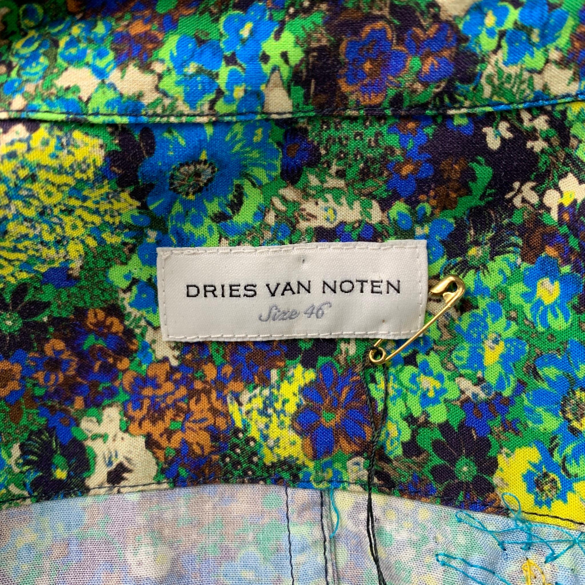 DRIES VAN NOTEN S/S 20 Size XS Green & Blue Viscose Button Up Long Sleeve Shirt 3