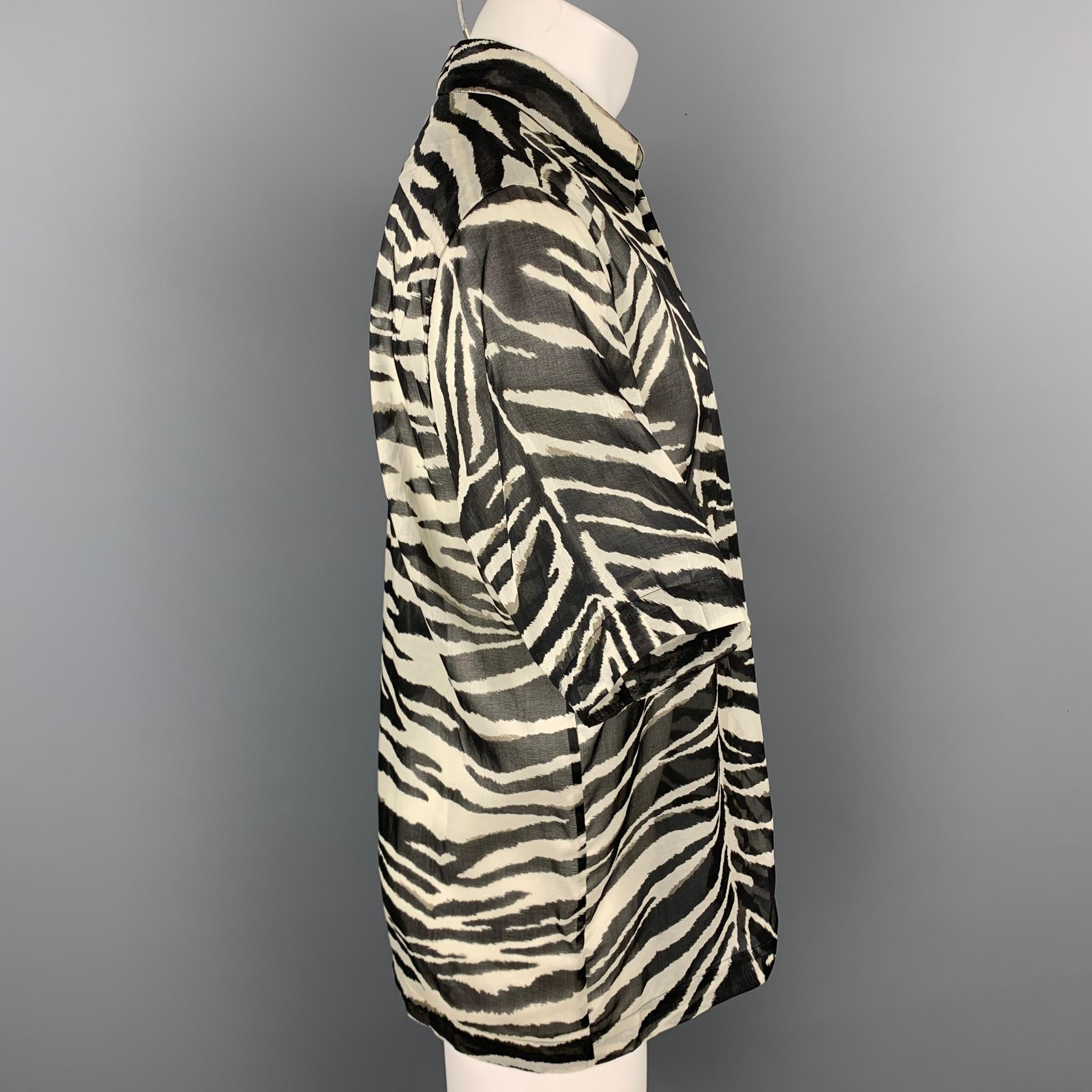 DRIES VAN NOTEN S/S 20 Size XXS Black & White Zebra Print Cotton Camp Shirt In New Condition In San Francisco, CA
