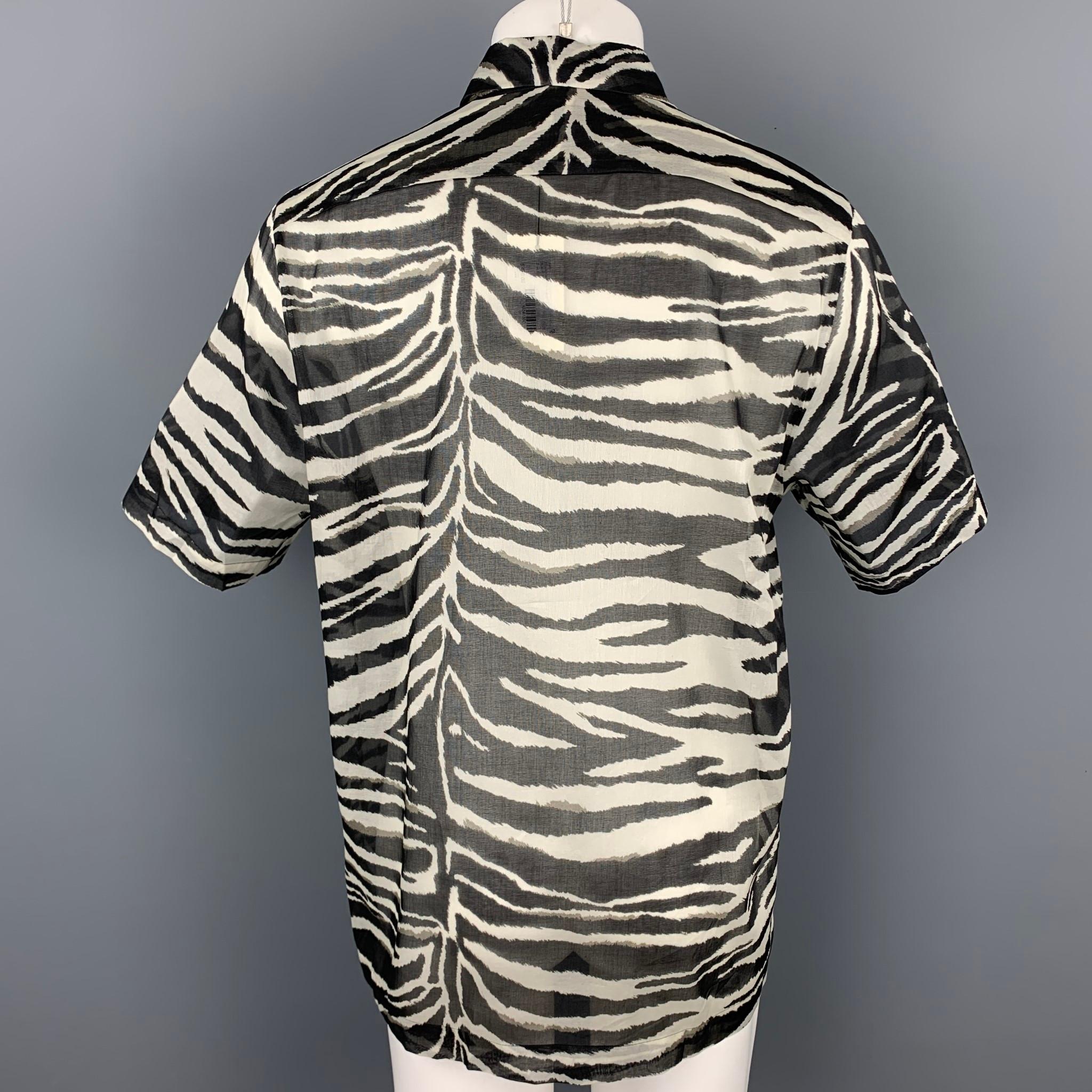 Men's DRIES VAN NOTEN S/S 20 Size XXS Black & White Zebra Print Cotton Camp Shirt