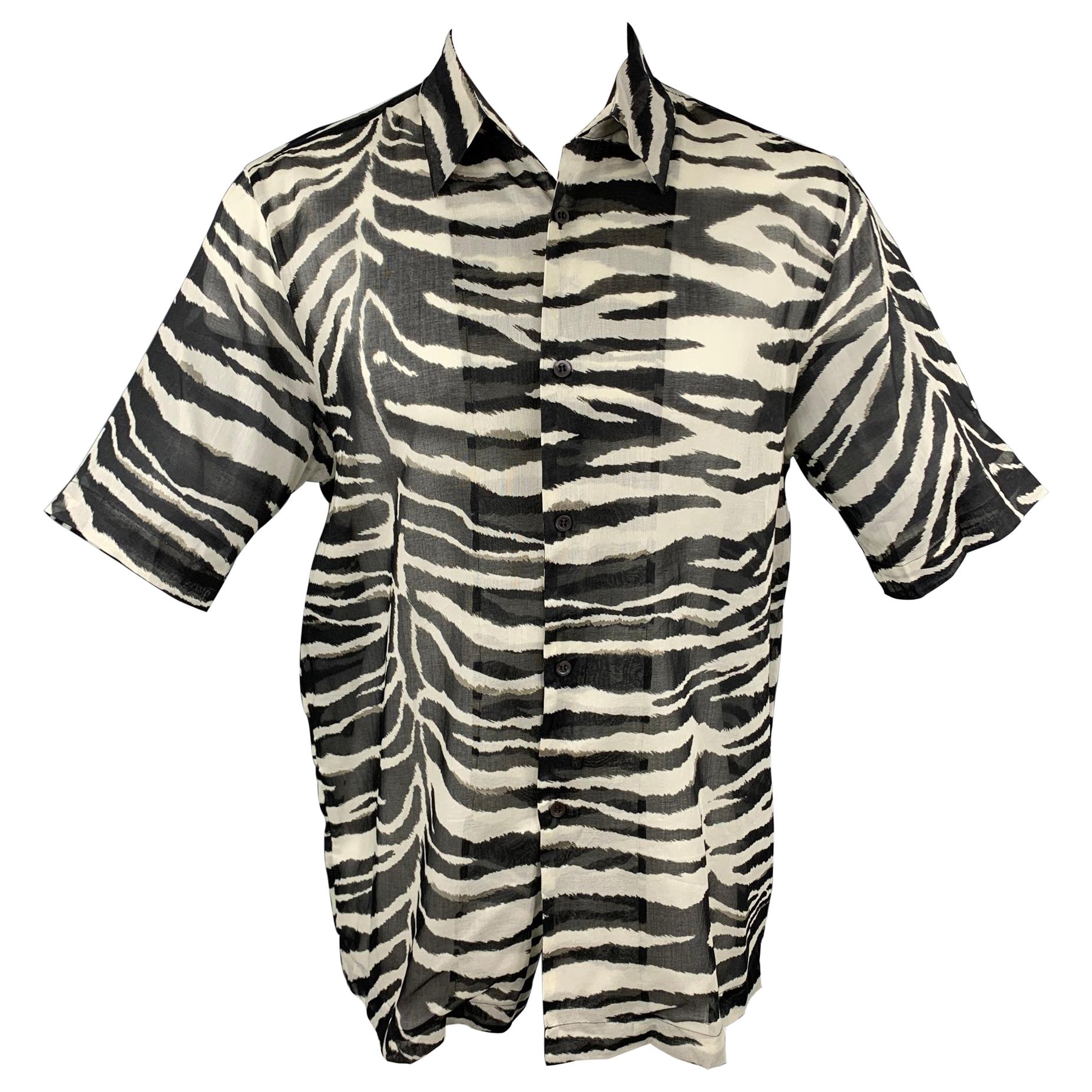 DRIES VAN NOTEN S/S 20 Size XXS Black & White Zebra Print Cotton Camp Shirt