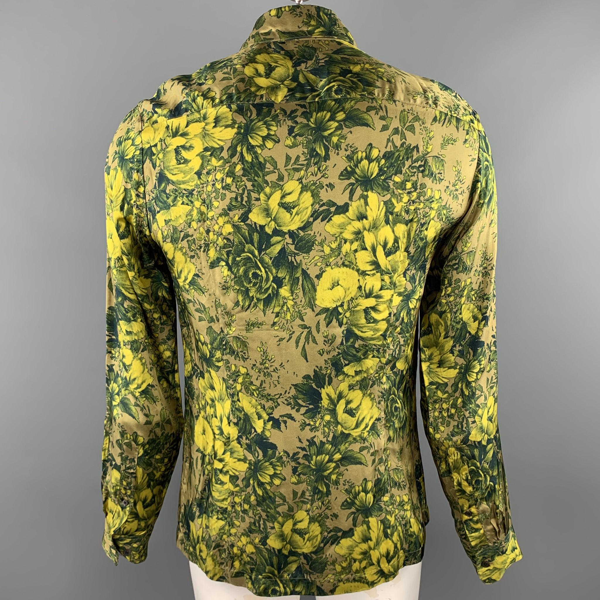 DRIES VAN NOTEN S/S 2020 Size L Green Print Viscose Zip Up Long Sleeve Shirt In Excellent Condition In San Francisco, CA