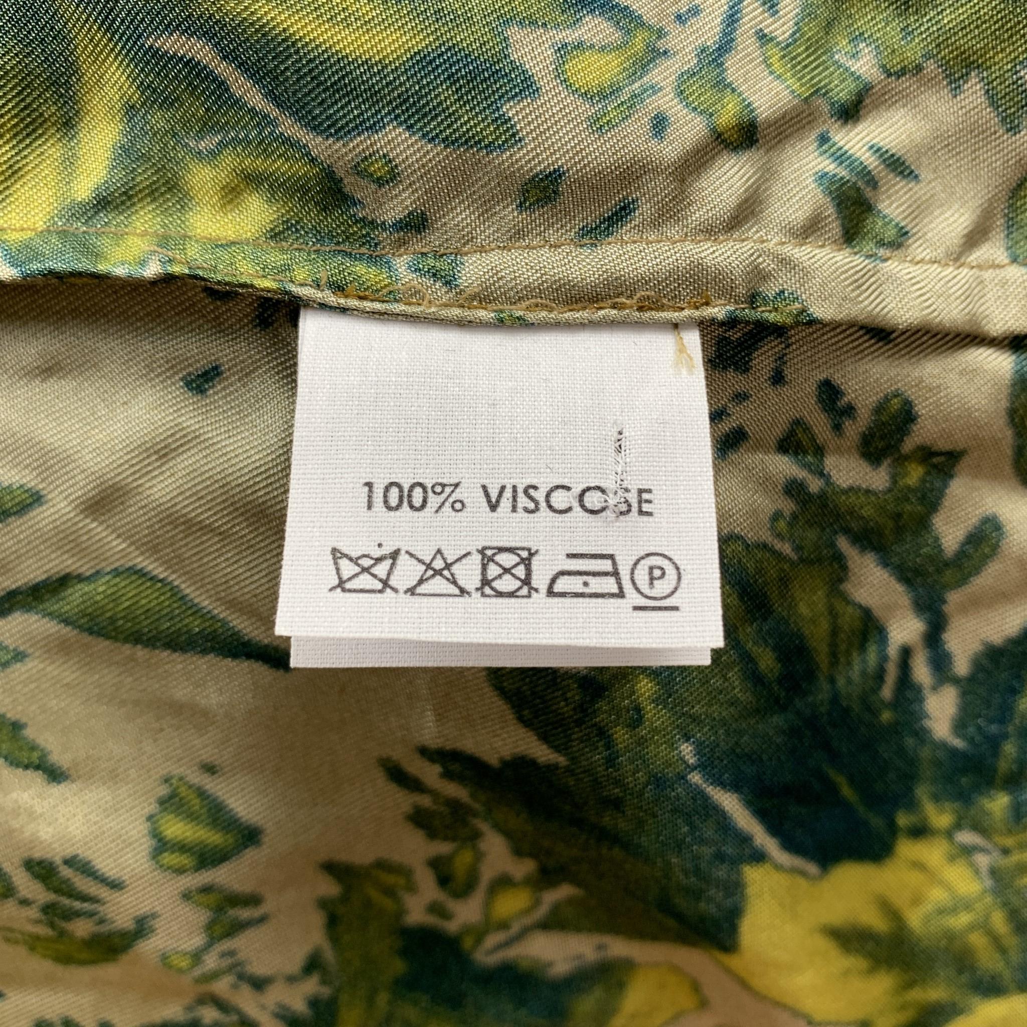 DRIES VAN NOTEN S/S 2020 Size L Green Print Viscose Zip Up Long Sleeve Shirt 1