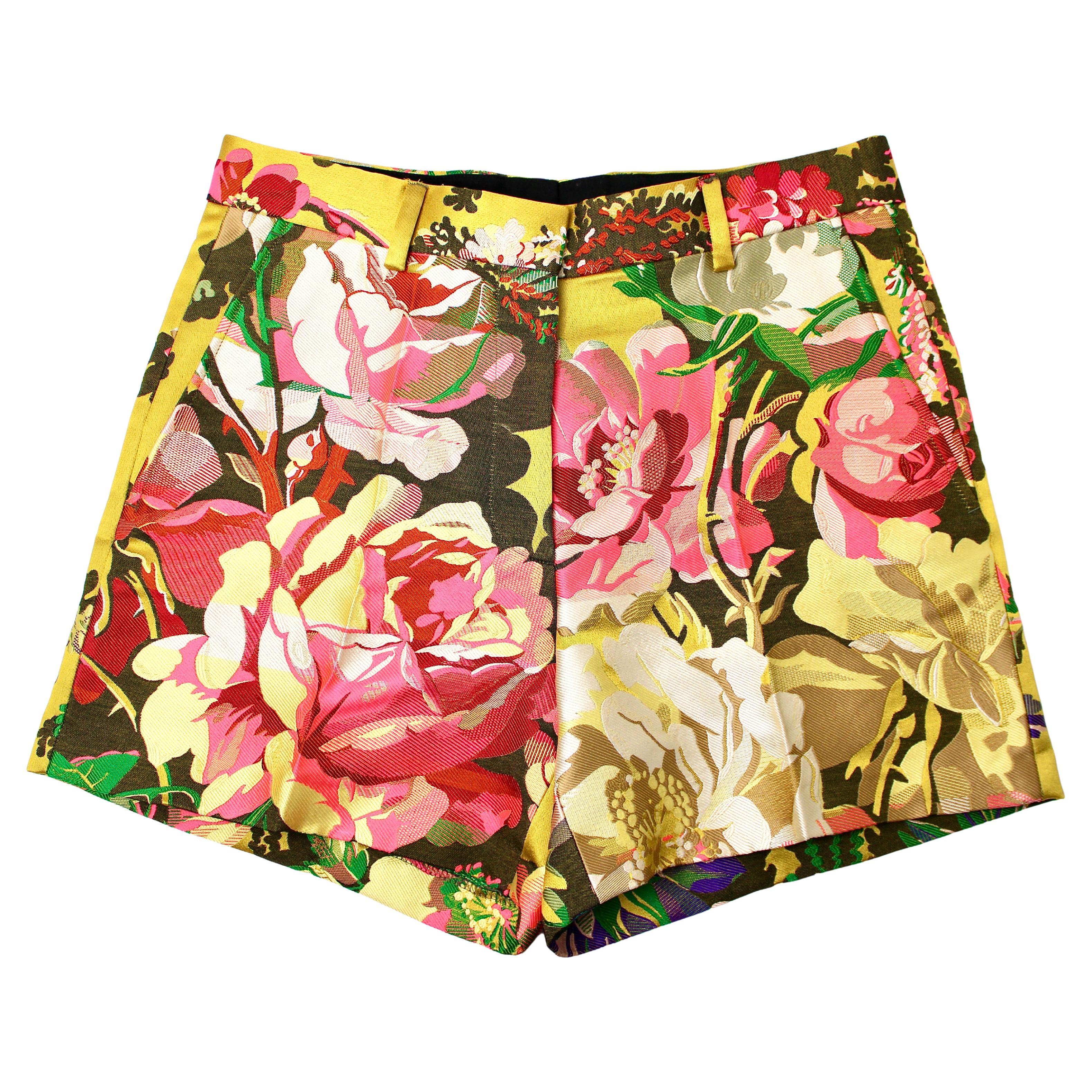 Dries Van Noten Satin Floral Print High-Waisted Shorts For Sale
