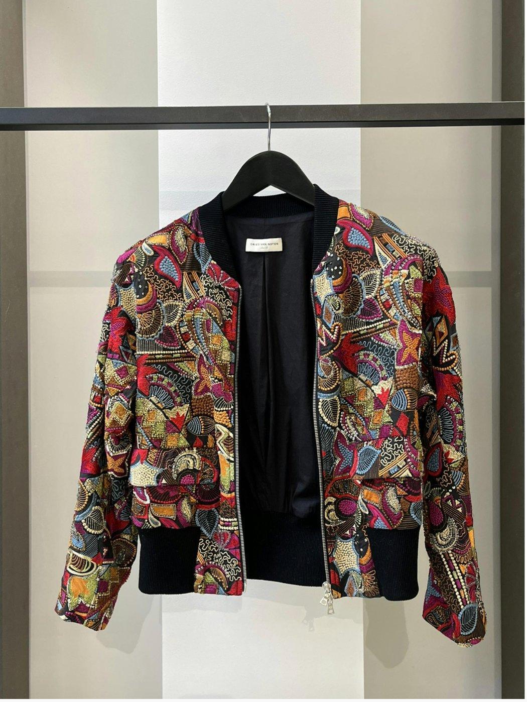 Black Dries van Noten Sequin Embroidered Bomber Jacket