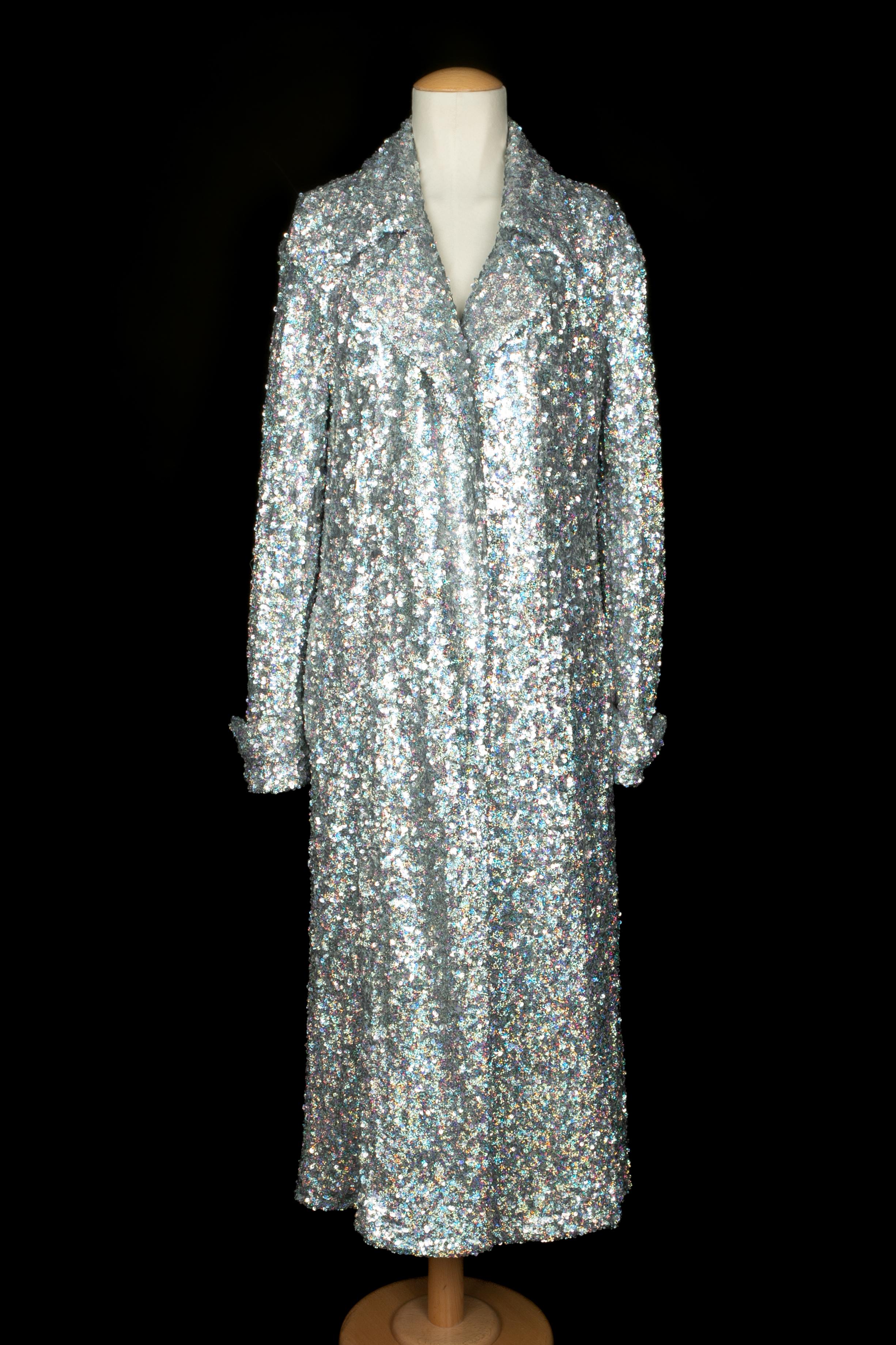 Gris Dries Van Noten sequined coat Fall 2022 en vente